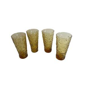 Anchor Hocking Lido Milano Amber Honey Gold 12 ounce Tumblers Set of 4